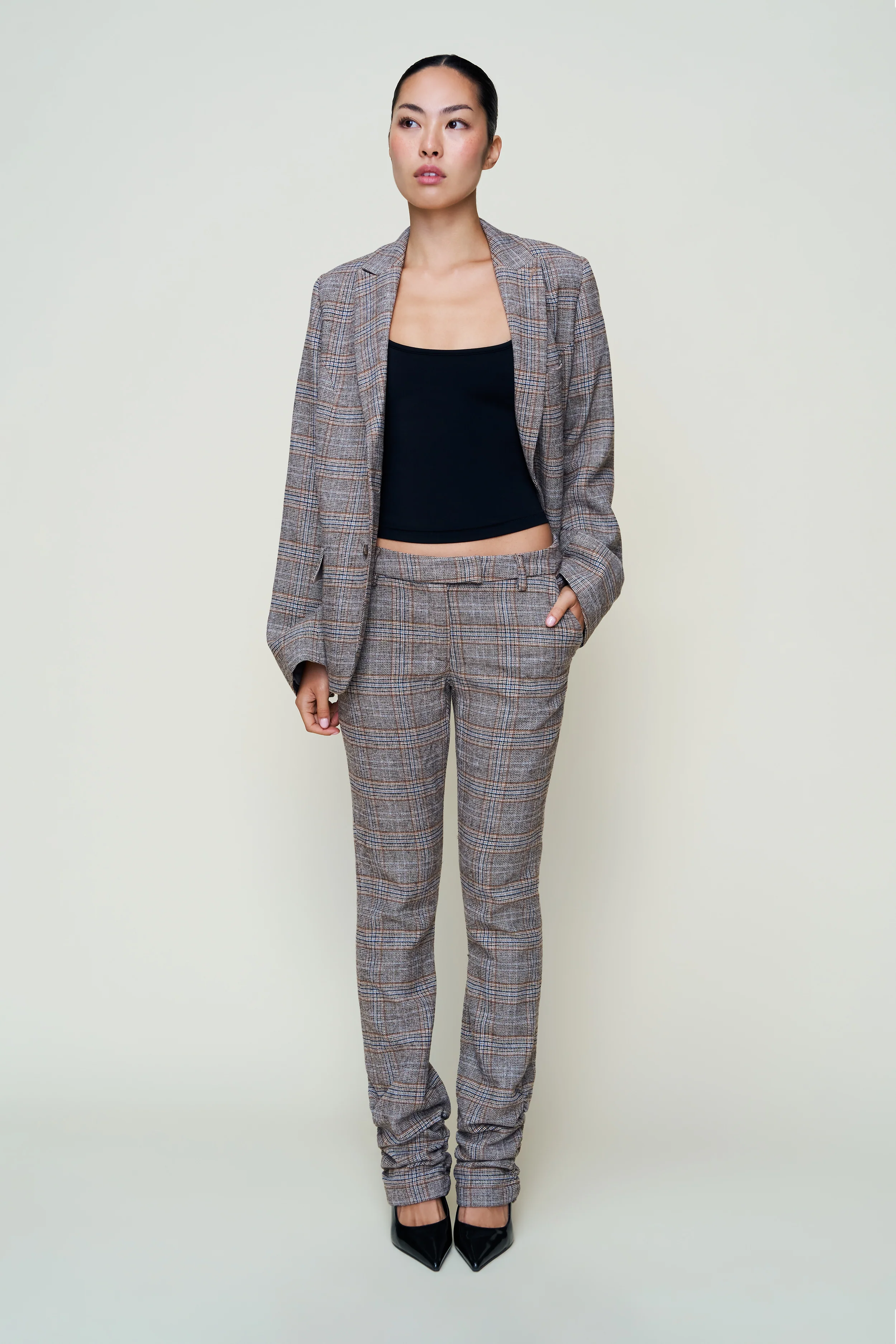 Cora Ruched Hem Tartan Pant