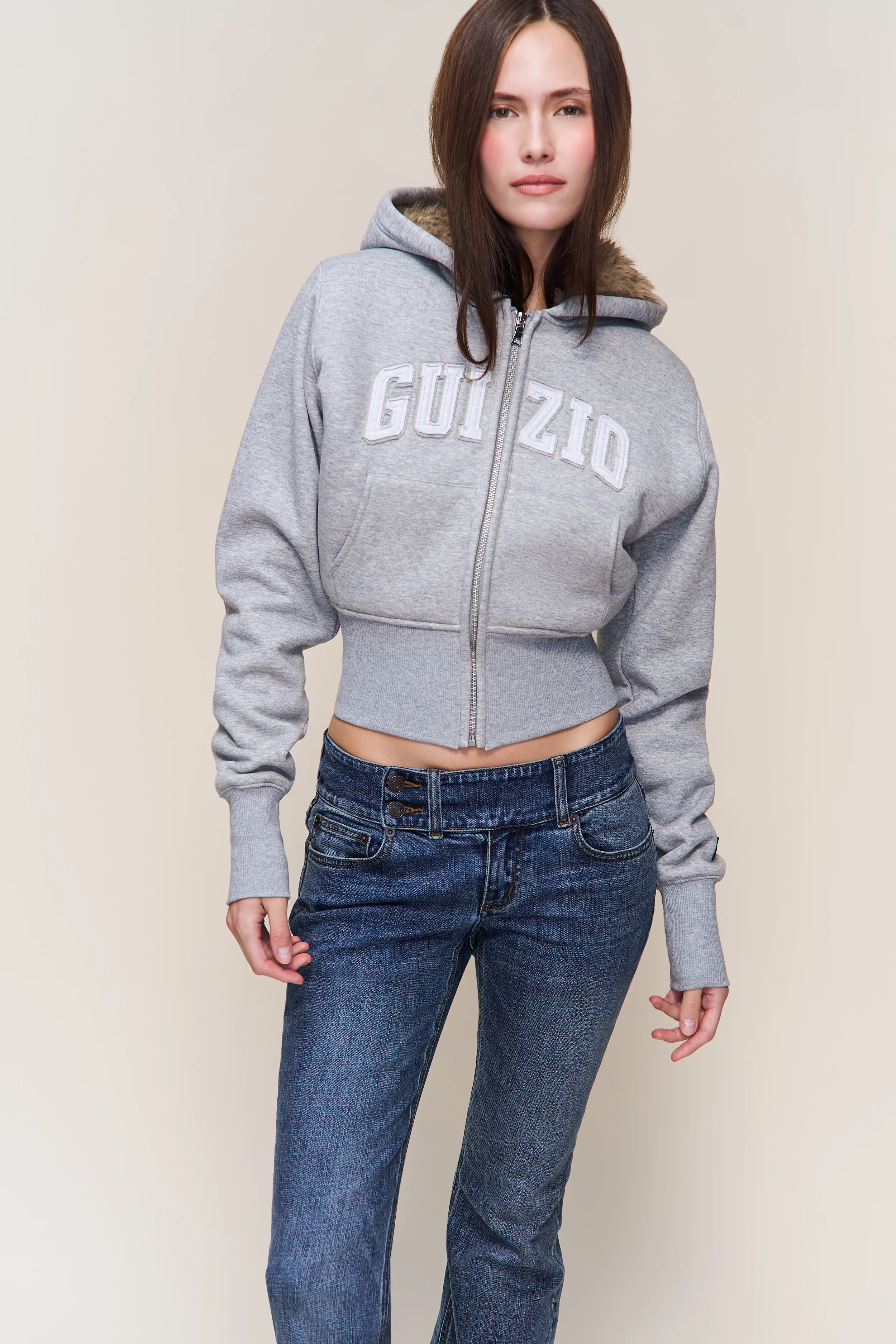 Guizio Zip Up Fitted Fur Hoodie