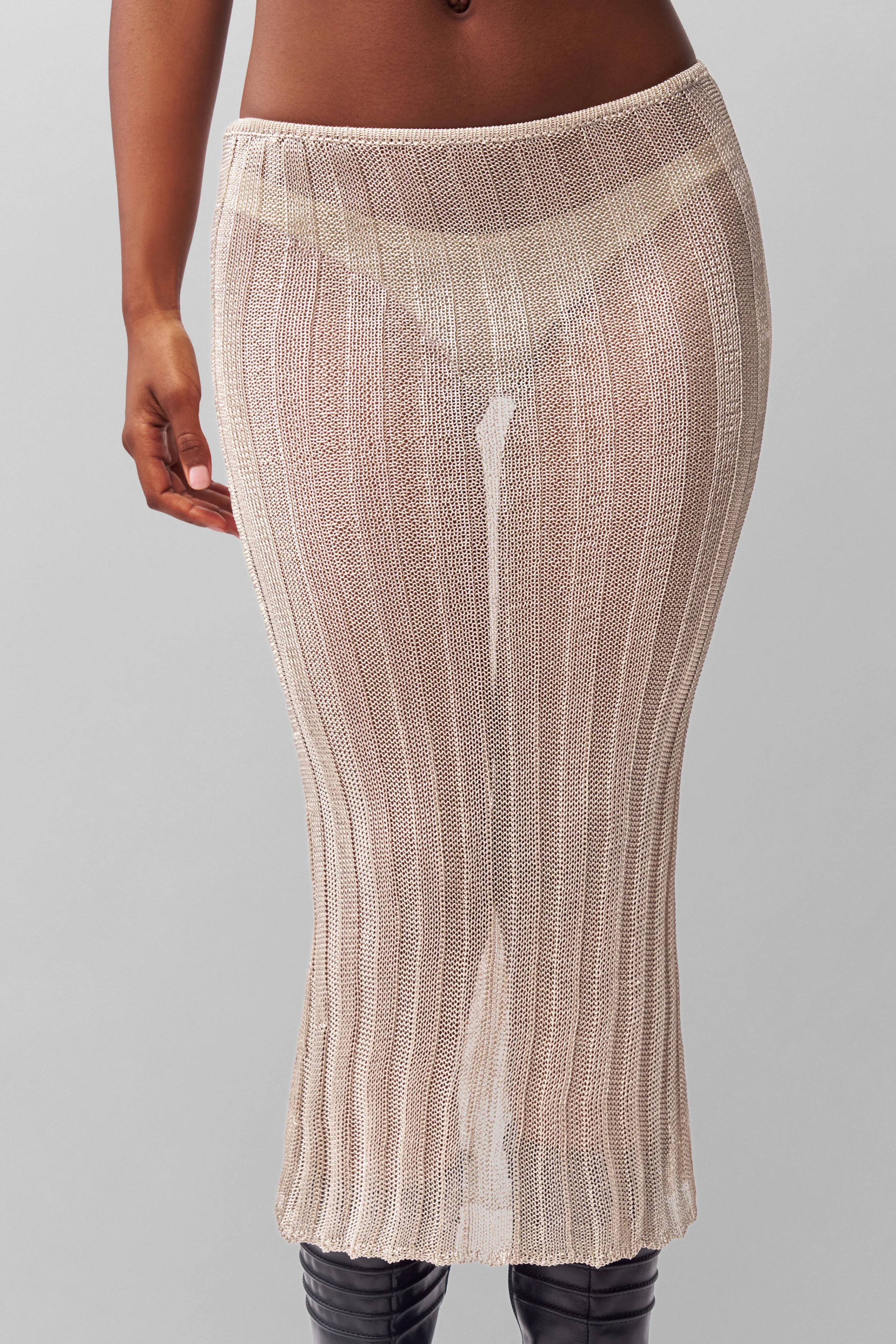 Slinky Rib Knit Midi Skirt - Image 2