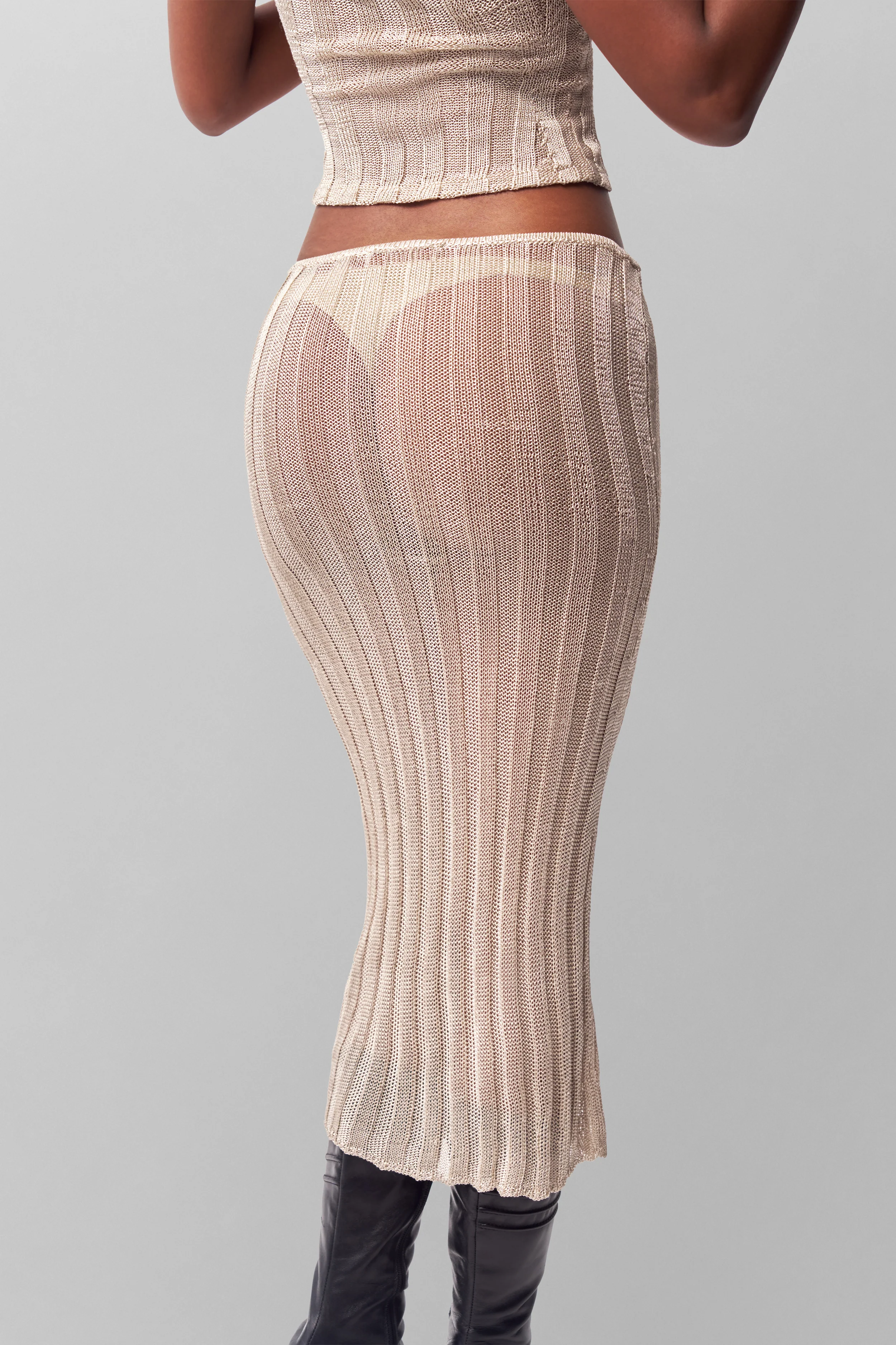 Slinky Rib Knit Midi Skirt - Image 4
